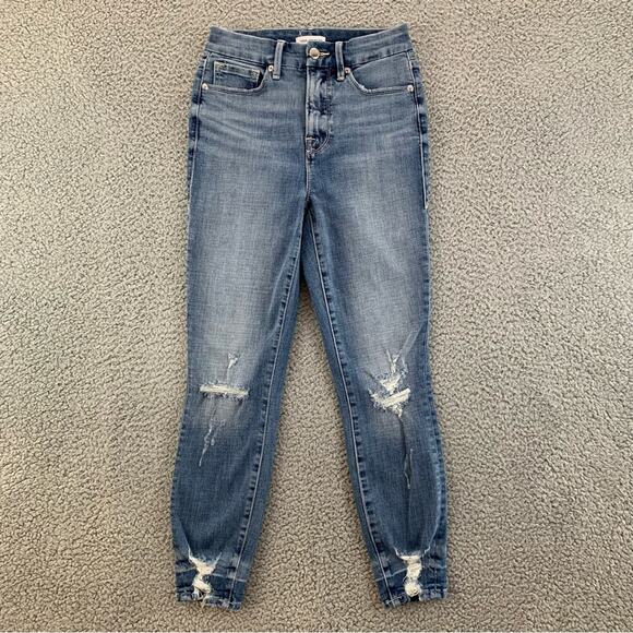 Good American Good Waist Crop Ripped With Chewed Hem Women's Jeans - Size: 0/25 - Picture 3 of 16